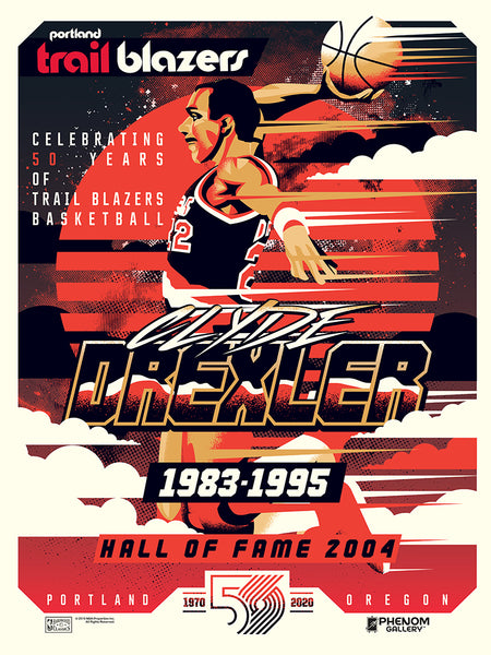 Portland Trailblazers 50th Anniversary Clyde Drexler 18"x24" Serigraph