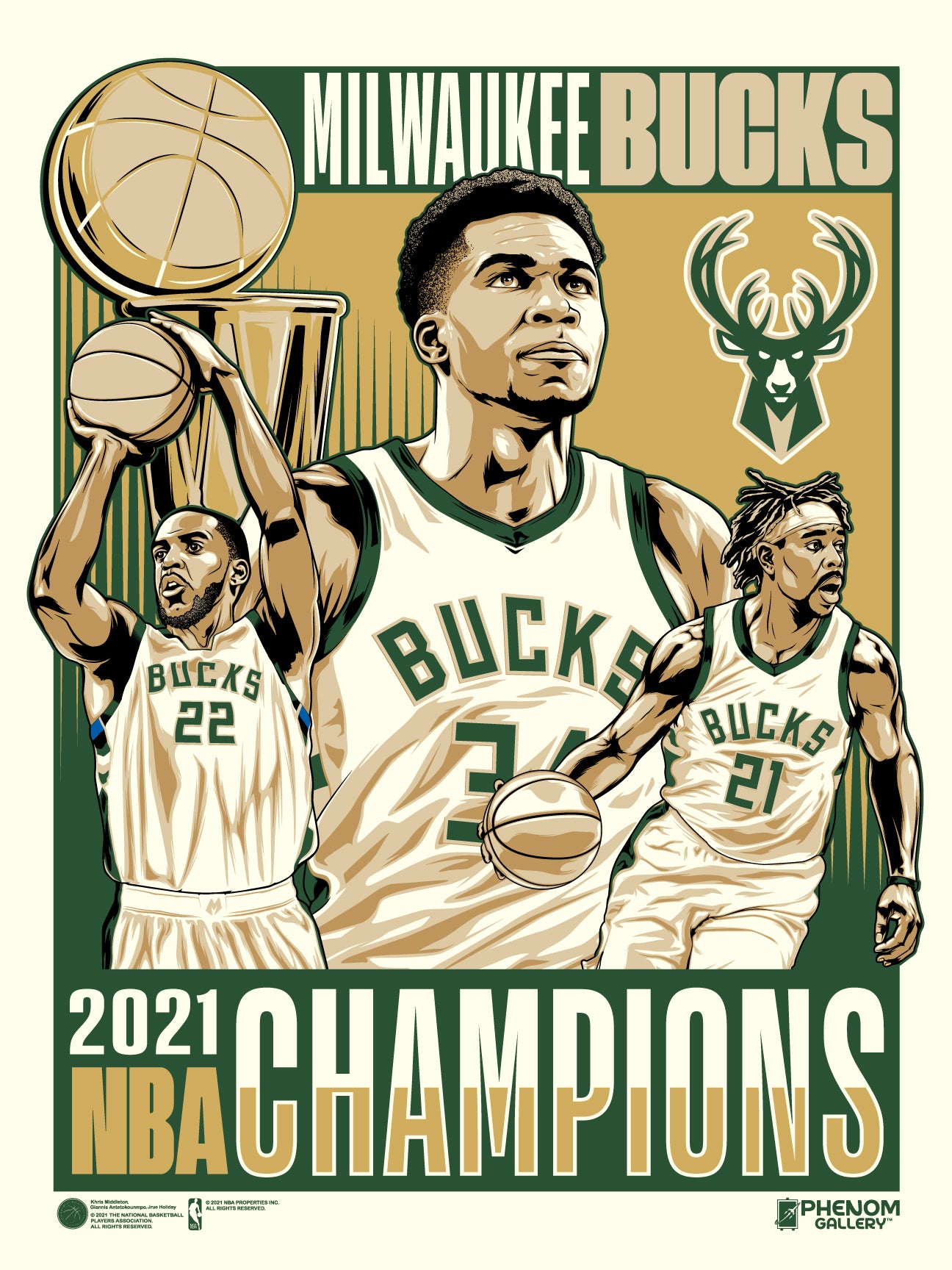 Milwaukee Bucks Phenom Gallery 2021 NBA Finals Champions 18'' x 24''  Serigraph