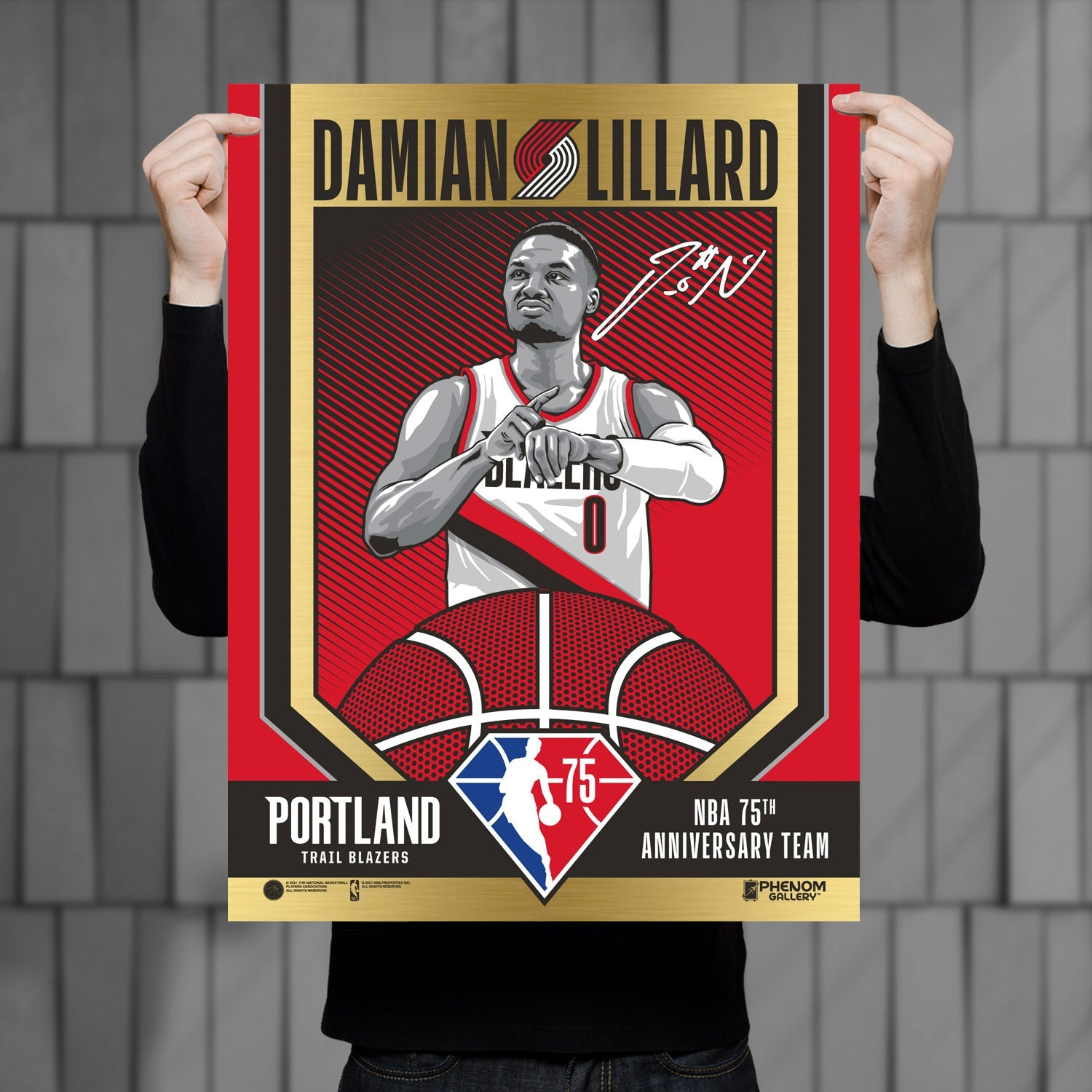 Portland Trailblazers 75th Anniversary Damian Lillard 18x24 Gold