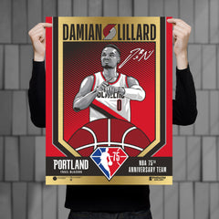 Portland Trailblazers 75th Anniversary Damian Lillard 18"x24" Gold Foil Serigraph