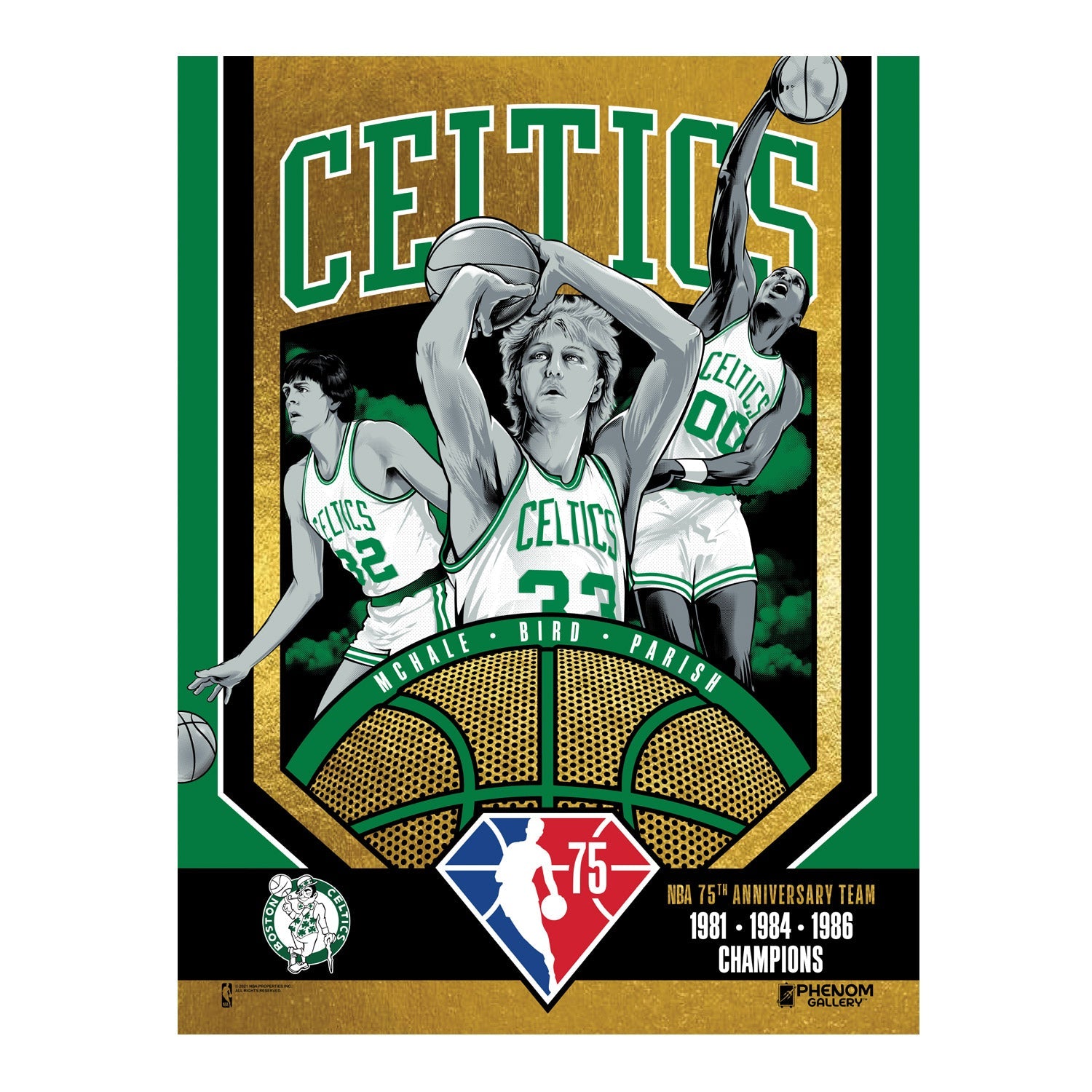 Boston Celtics 75th Anniversary 80's Champs 18x24 Gold Foil Serigrap –  Phenom Gallery