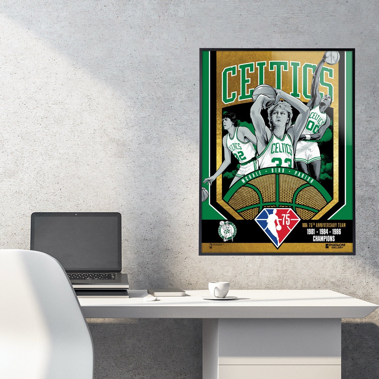 Boston Celtics 75th Anniversary 80's Champs 18x24 Gold Foil