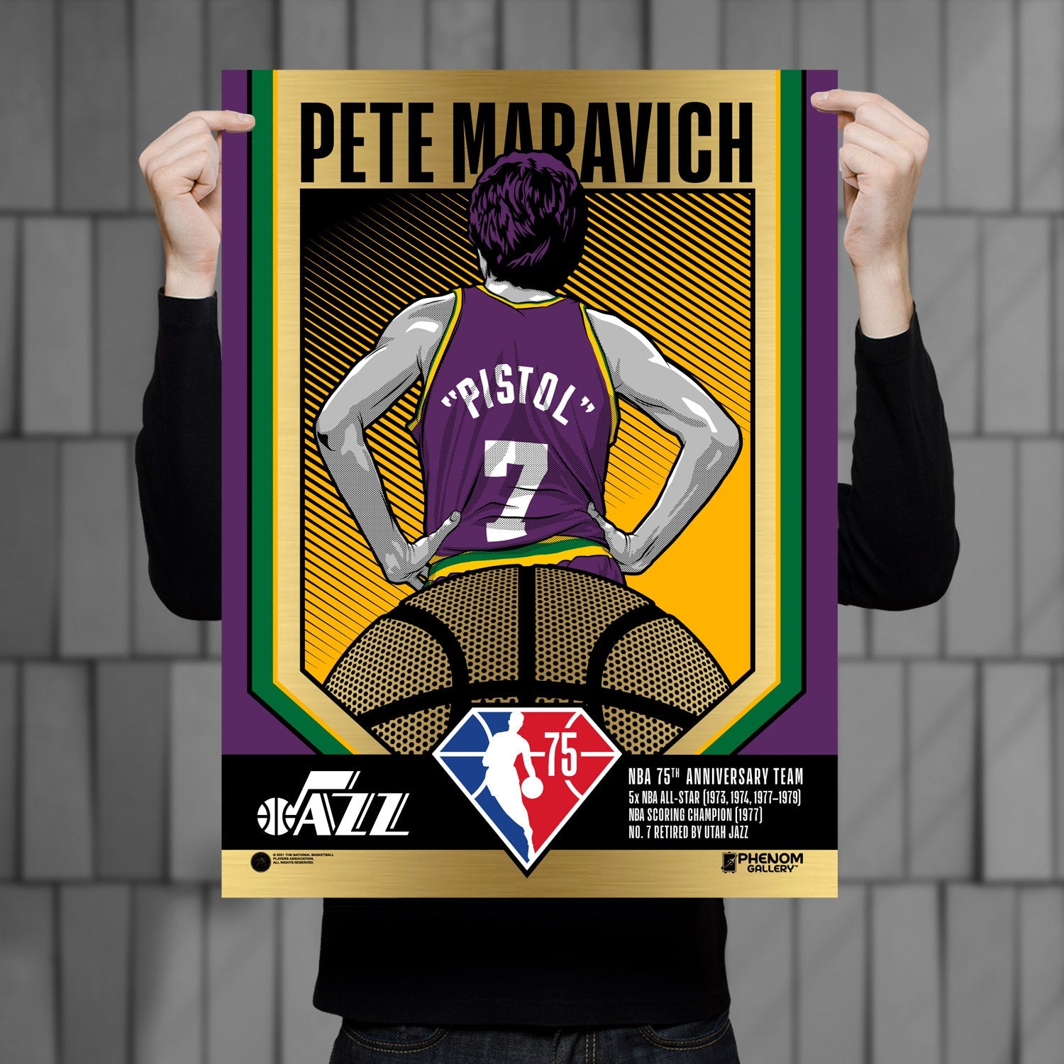 Utah Jazz 75th Anniversary Pistol Pete Maravich 18x24 Gold Foil Seri –  Phenom Gallery