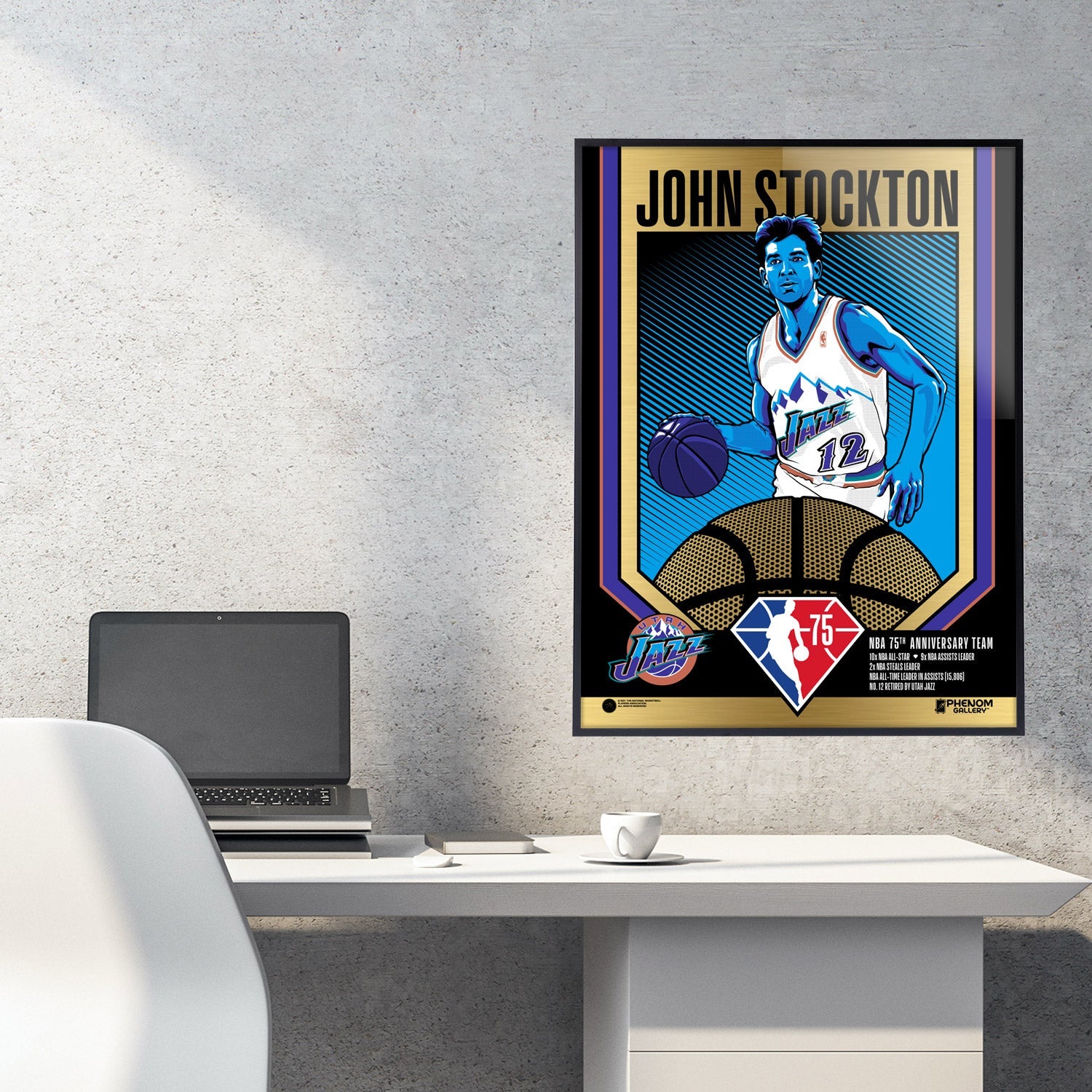 Utah Jazz 75th Anniversary John Stockton 18x24 Goil Foil