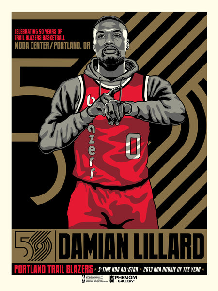 Portland Trailblazers 50th Anniversary Damian Lillard 18"x24" Serigraph