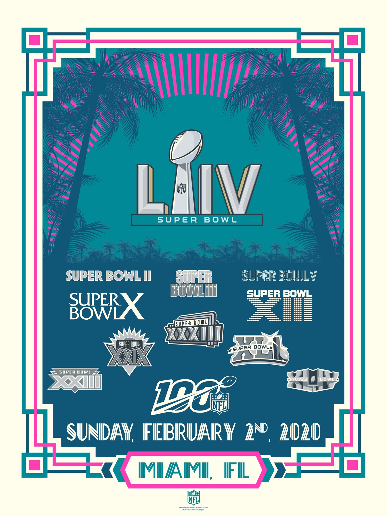 Super Bowl LIV Miami History 18x24 Serigraph – Phenom Gallery