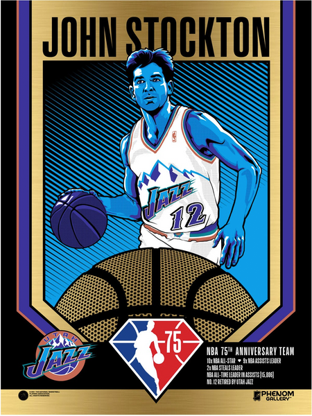 Utah Jazz 75th Anniversary John Stockton 18"x24" Goil Foil Serigraph