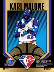 Utah Jazz 75th Anniversary Karl Malone 18"x24" Gold Foil Serigraph