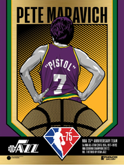 Utah Jazz 75th Anniversary Pistol Pete Maravich 18"x24" Gold Foil Serigraph